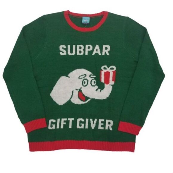 Subpar Gift Giver Elephant Christmas Long Sleeve Knit Ugly Sweater - Picture 1 of 8